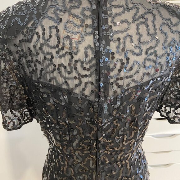 NWT Vintage Principles Black Cocktail Dress Silk Sequin Short Sleeve Sheer Back - Picture 5 of 16